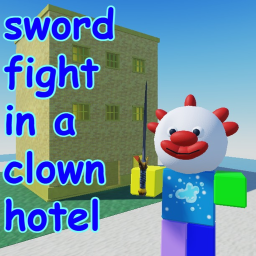 sword fight clowns in a hotel