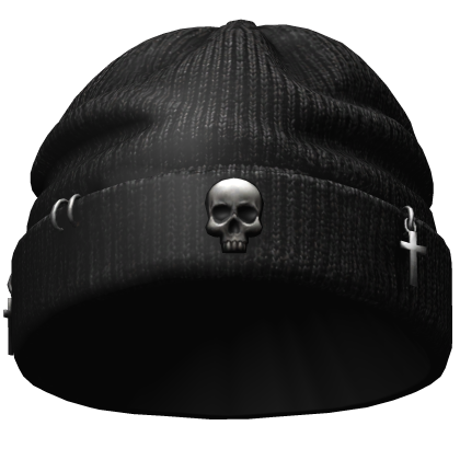Black Worn Y2k Emo Beanie W Skull & Crosses