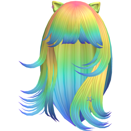 Wispy Flowy Cat Ears Hair (Rainbow)