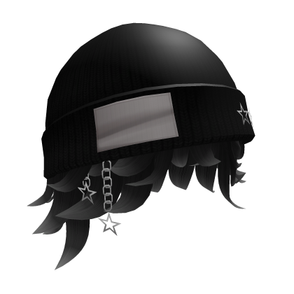 Y2K Black Beanie Stars Hat with K-Pop Ombre Hair Roblox item