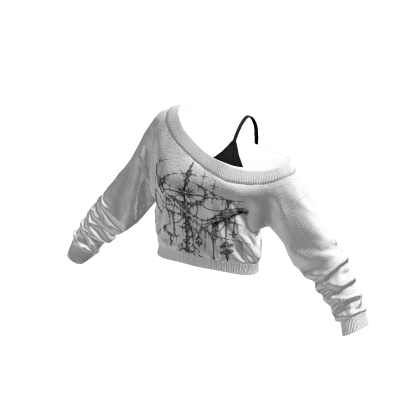White/Black Y2K Print Cropped Off Shoulder Shirt