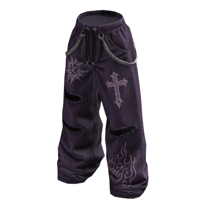 Grunge Chain Baggy Pants (Purple)