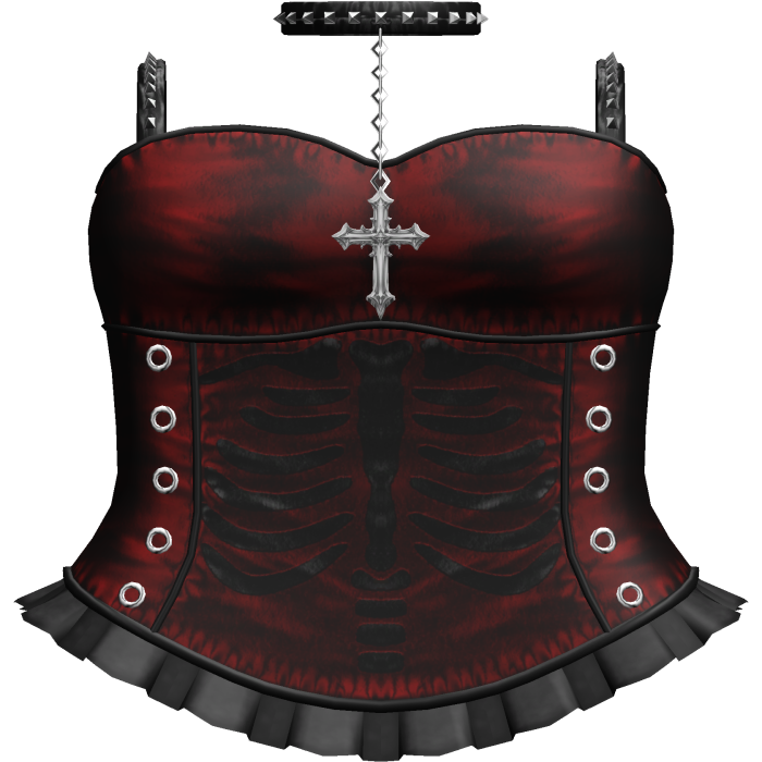 Emo Gothic Ribcage Dress w Choker in Red Black