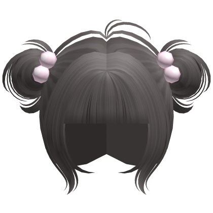 ♡ kawaii messy bun ash brown hair w pink clips Roblox item