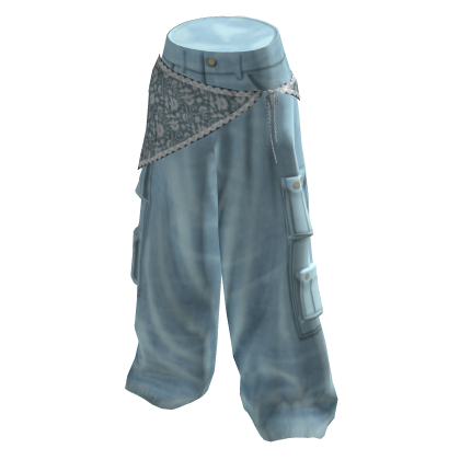 Lace Cargo Baggy Pants - Light Blue