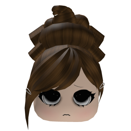 Brown Y2K Messy Bun Hair w/ Cute Sad Face Roblox item