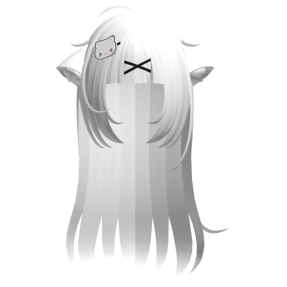♡ kawaii long white hair w cat ears n clip