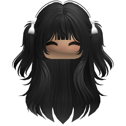 Long wavy girl hair pigtails w bows (Black) Roblox item