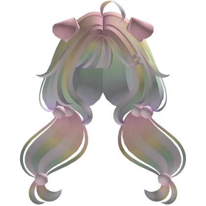 ♡ Fluffy Puppy Pigtails w/ Ears (Rainbow w/ Pink) Roblox item render