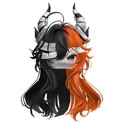 Horned Anime Demon Wolfcut (Black&Orange)
