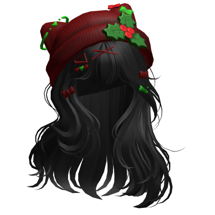 Lush Straight Hair w/ Holly Beanie (Black) Roblox item
