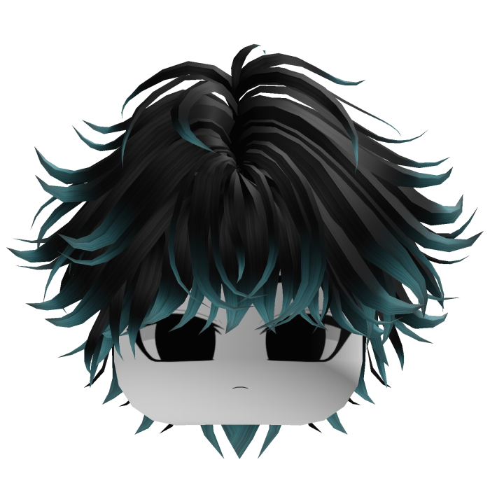 dark teal anime messy layered hair