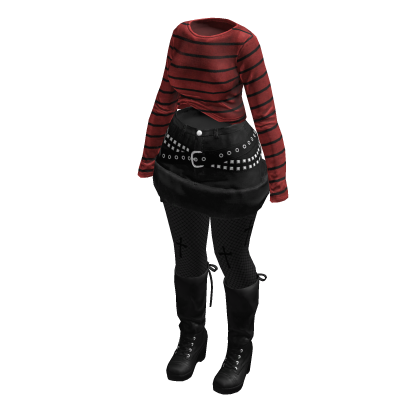 Dark Y2K Striped Sweater Gothic Tights (Red Black)