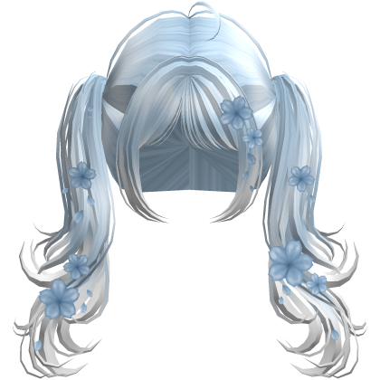 Flowy Wavy Pigtails w/ Sakura Petals (Blue&White) Roblox item