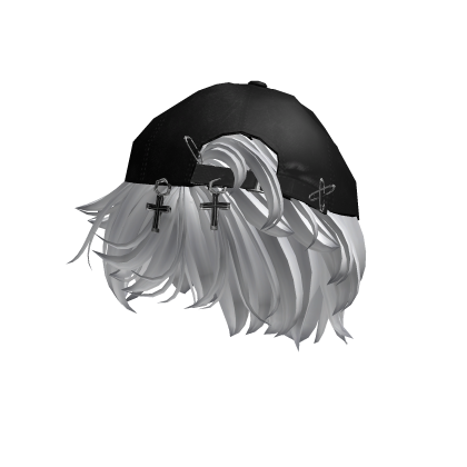 White Messy Emo Hair w/ Y2K Distressed Cap    Roblox item
