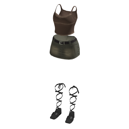 🍀Strappy Sandals & Crop Top Outfit (Brown) thumbnail