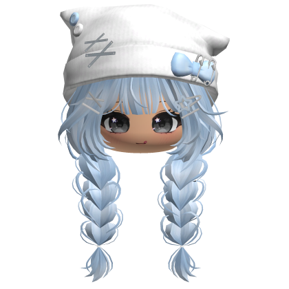 🍀Cute Girl Braided w/Cat Beanie(Blue&White) Roblox item