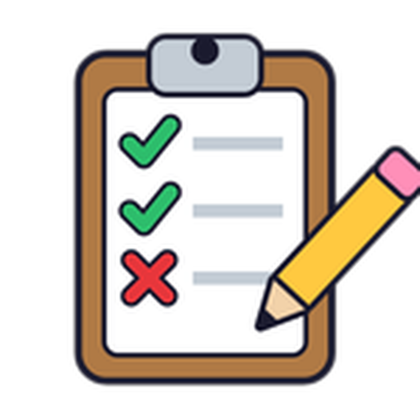 Store icon: a clipboard with two green ticks and one red cross on its checklist, and a yellow pencil beside it