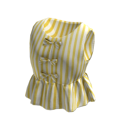 ✨ Yellow Striped Ribbon Bow Peplum Top