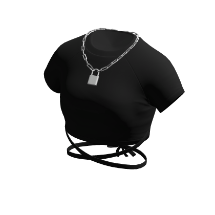 Black Crop Top w/ Silver Lock Necklace