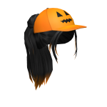 Black Ponytail with Pumpkin Baseball Cap