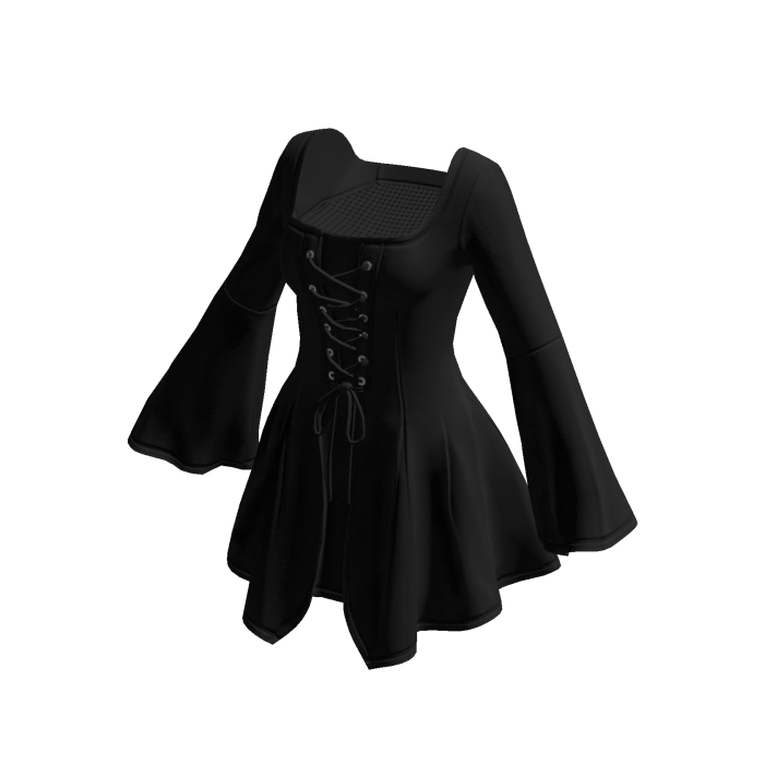 Lace Up Bell Sleeve Mini Dress (Black)