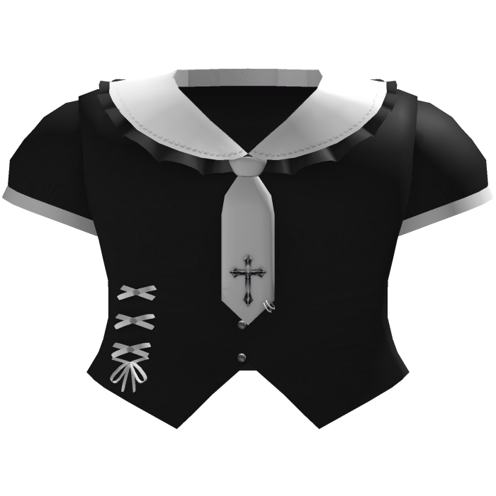 cute gothic black shirt with white cross tie 