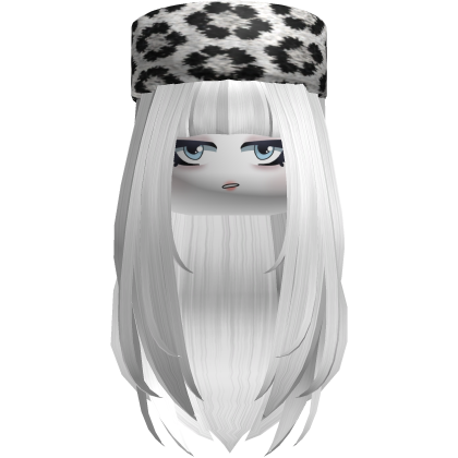 ✨long straight y2k white hair leopard hat Roblox item