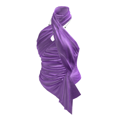 Satin Ruched Asymmetric Halter Top (Purple)