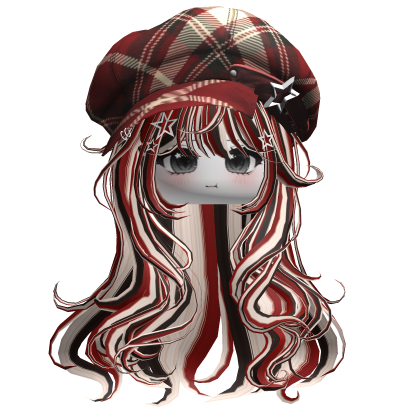 Short Wolfcut & Beret W/ Face Strawberry Chocolate Roblox item