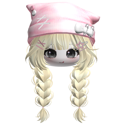 🍀Cute Girl Braided w/Cat Beanie(Yellow&Pink) Roblox item