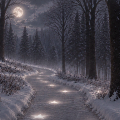 Ethereal Winter Moon Star Night Forest Background