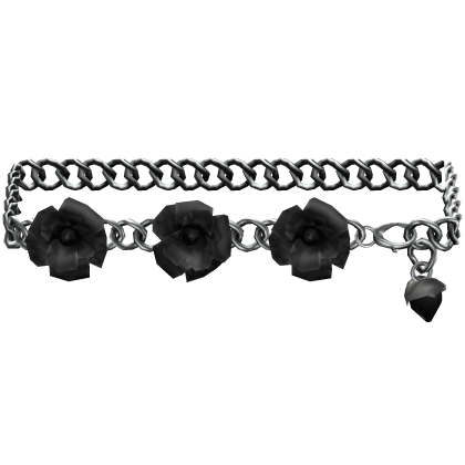 1.0 Black Silver Rose Flower Emo Waist Chain Belt