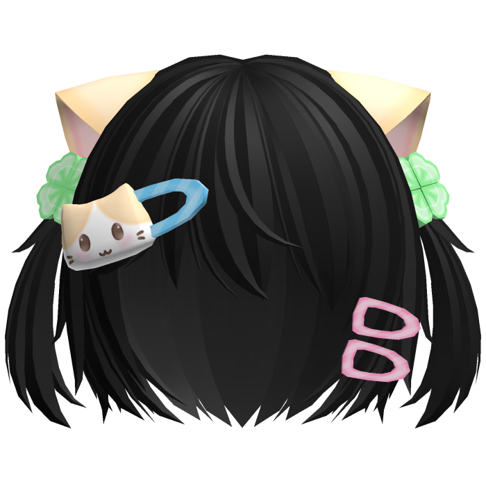 ♡ kawaii short black cat hair w pigtails n clips