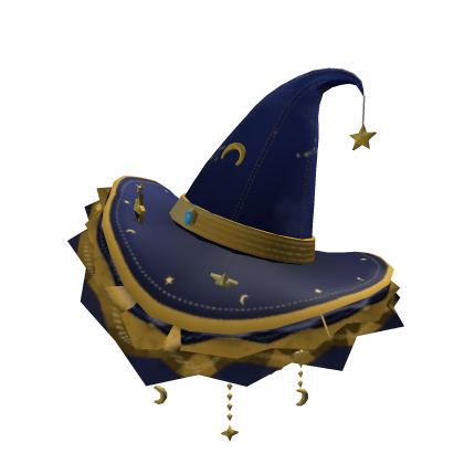 Celestial Witch Hat Blue Gold Moon Stars Magic Y2K