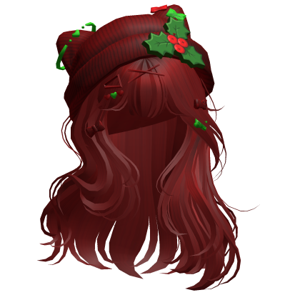 Lush Straight Hair w/ Holly Beanie (Red) Roblox item
