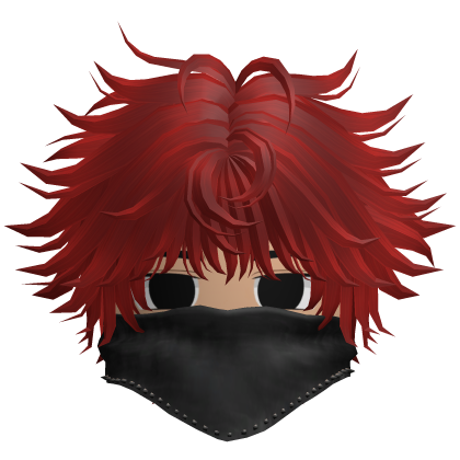 Fluffy Emo Boy Hair w Black Mask (Red)