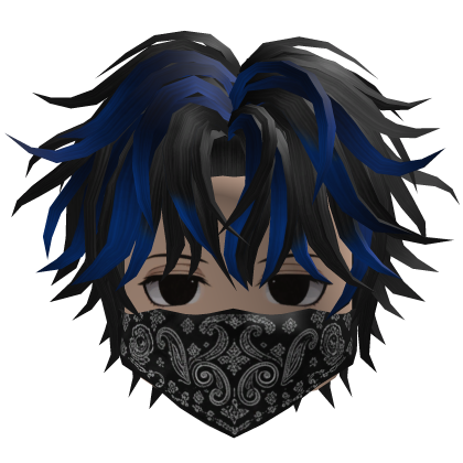 Messy Anime Hair w/ Bandana (Black/Navy)
