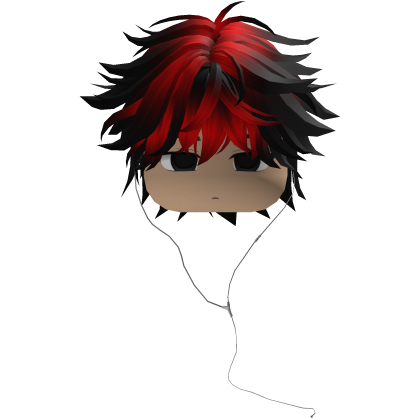 Y2K emo boy with headphones, black and red hair