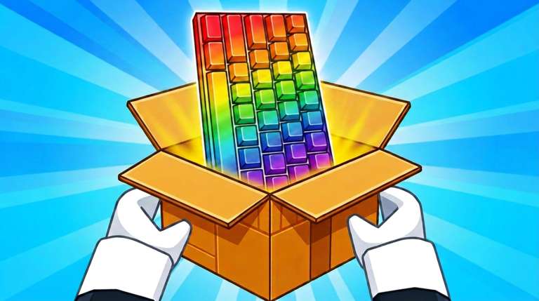 Rainbow keyboard shown in official Unbox a Keyboard art