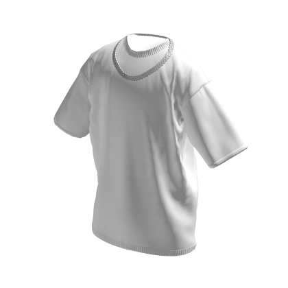 White T-Shirt w/ Silver Iced Out Cuban Chain