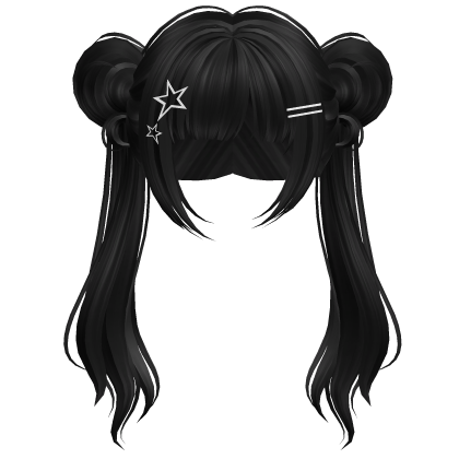 Long Anime Idol Twintails Black w/ Star clips Roblox item