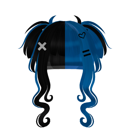 Messy Twin-Tail Curls - Black & Blue (Half) Roblox item