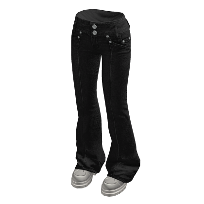 Double Button Flare Jeans w/ Sneakers (Black)