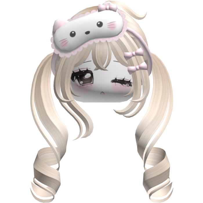 ♡ cutecore sleepy pigtail kitty face w clip blonde