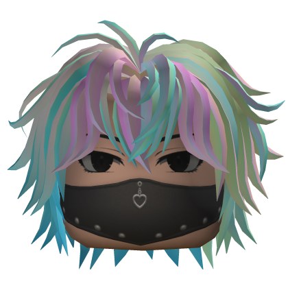 Messy Anime Hair w/ Mask (Teal/Pink/Purple)
