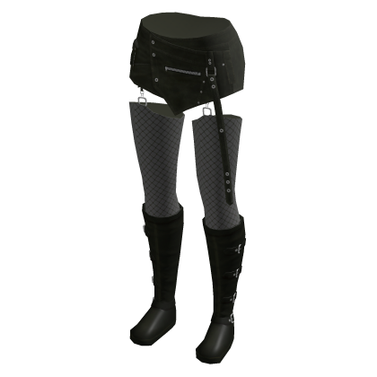 Goth Micro Shorts w/ Fishnets & Boots (Green)