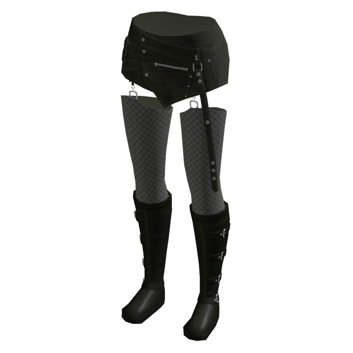 Goth Micro Shorts w/ Fishnets & Boots (Green)