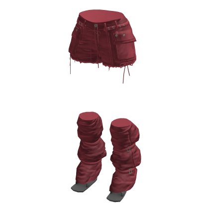 Y2K Cargo Shorts w/ Slouchy Leg Warmers (Red)