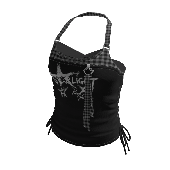 Y2K Checker Strap Graphic Crop Top (Black)